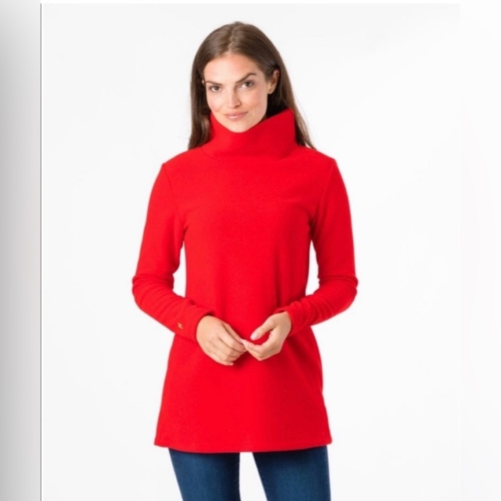 Dudley Stephens Cobble Hill Turtleneck in Red Vello Fleece
